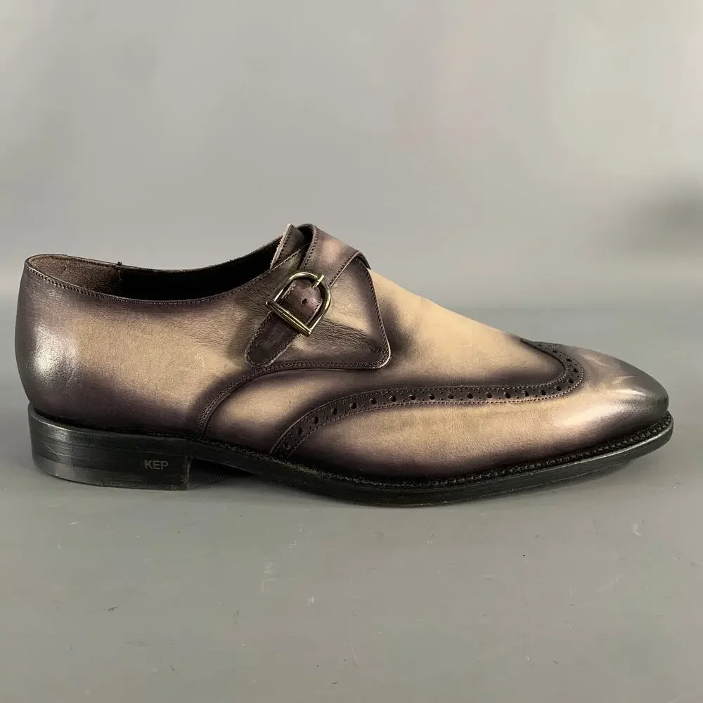 KLEIN EPSTEIN & PARKER Size 12 Grey White Distressed Patent Leather Loafers
